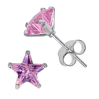 Silver ear studs with zirconia. Width:9mm. Stone(s) are fixed in setting.  Star