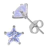 Silver ear studs with zirconia. Width:9mm. Stone(s) are fixed in setting.  Star