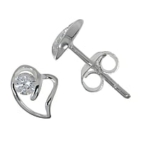 Zilver oor stud met Kristal. Breedte:6,5mm.  hart liefde