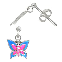 Boucles d'oreilles pour des enfants en Argent 925 avec mail. Largeur:9mm.  Papillon