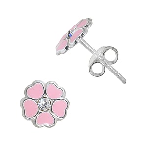 Kids earring Silver 925 Crystal Enamel Flower