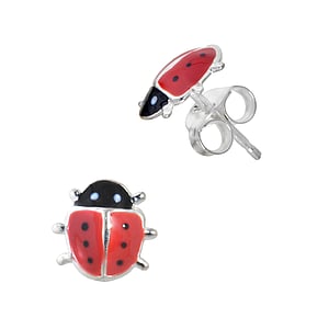 Kids earring Silver 925 Enamel Ladybird Ladybug Ladybeetle