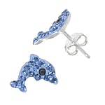 Kids earring out of Silver 925 with Crystal. Width:11,3mm.  Dolphin