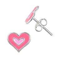 Orecchini per bambini in Argento 925 con Smalto. Larghezza:9,4mm.  Cuore Amore