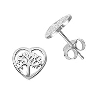 Pendientes de plata Ancho:8mm. brillante.  Corazn Amor Hoja Diseo floral