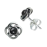 Silver ear studs with Gemstone. Width:8mm. Shiny.  Flower