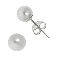 Silver ear studs with Synthetic Pearls. Diameter:6mm.