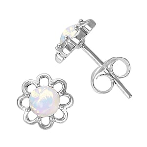 Silver ear studs Silver 925 Synthetic opal Flower