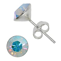 Silver ear studs with Crystal. Diameter:6mm. Shiny.
