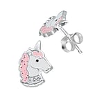 Kids earring out of Silver 925 with Crystal and Epoxy. Width:8mm.  Unicorn