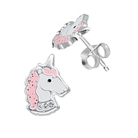 Kids earring out of Silver 925 with Crystal and Epoxy. Width:8mm.  Unicorn