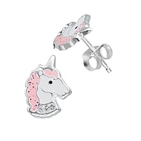 Orecchini per bambini in Argento 925 con Cristallo e Resina epossidica. Larghezza:8mm.  Einhorn