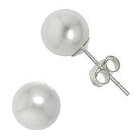 Silver ear studs with Synthetic Pearls. Diameter:8mm.