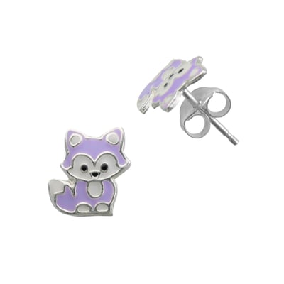 Boucles D'oreilles Enfant Laimons Tête De Loup - Argent Sterling 925 Oxydé Brillant, Sans Gemme, 7 Mm