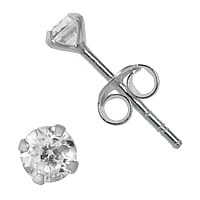 Silver stud earrings with zirconia Diameter:4mm. Stone(s) are fixed in setting. Shiny.