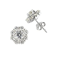 Silver ear studs with zirconia. Width:9,5mm. Stone(s) are fixed in setting.  Flower