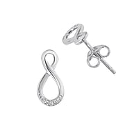 Silver ear studs with zirconia. Width:6mm. Length:12mm. Stone(s) are fixed in setting.  Eternal Loop Eternity Everlasting Braided Intertwined 8