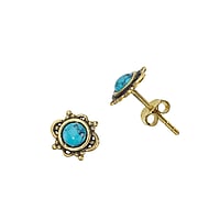 Clous d'oreille fashion en Laiton avec Turquoise. Largeur:8mm.  Fleur