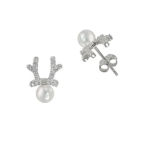 Silver ear studs Silver 925 zirconia Fresh water pearl Fur Fur_pattern Animal_Print