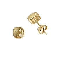 Shrestha Designs Silver ear studs with Gold-plated and Yellow Citrine. Width:7,5mm. Matt finish.