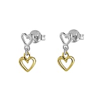 Silver ear studs with Gold-plated. Width:5+6mm. Length:13mm.  Heart Love