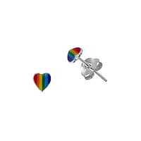 Silver ear studs with Epoxy. Width:4mm.  Heart Love Rainbow