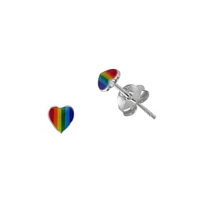 Silver ear studs Silver 925 Epoxy Heart Love Rainbow