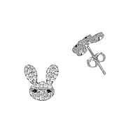 Silver ear studs with zirconia. Width:10,5mm. Length:11mm. Stone(s) are fixed in setting.  Bunny rabbit