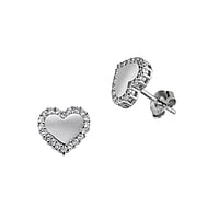 Silver ear studs with Crystal. Width:9mm. Stone(s) are fixed in setting. Shiny.  Heart Love