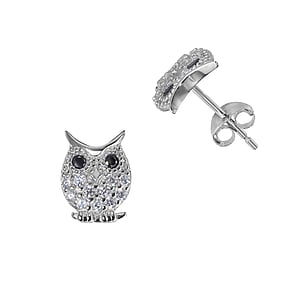Silver ear studs Silver 925 zirconia Owl