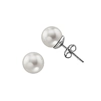 Silver ear studs with High quality synthetic pearl with a crystal core.