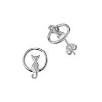 Clous d'oreille en argent Largeur:11mm. Longueur:14mm. brillant.  Chat Matou