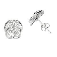 Silver ear studs Width:12mm. Shiny.  Flower Leaf Plant pattern Rose