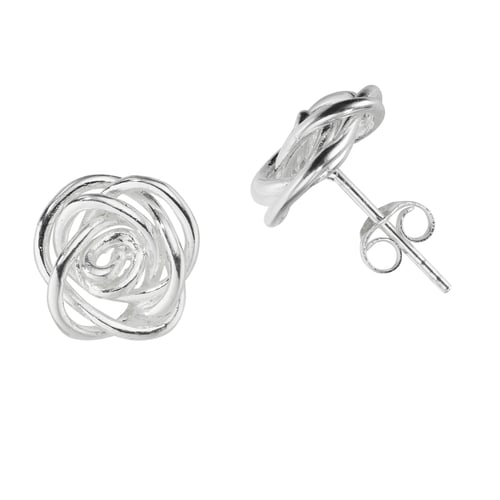 Boucles D'Oreilles Clous - Fleur Rose Rouge - 14mm - Argenté - Fantaisie - Neuf Sans Emballage