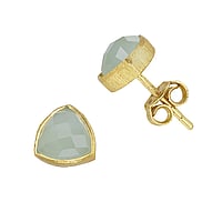 Shrestha Designs Silver ear studs with Gold-plated and Aqua chalcedony. Width:8mm. Matt finish.  Triangle