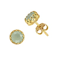 Shrestha Designs Silver ear studs with Gold-plated and Aqua chalcedony. Width:7,5mm. Stone(s) are fixed in setting. Shiny.  Crown