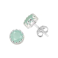 Shrestha Designs Silver ear studs with Aqua chalcedony. Width:7,5mm. Stone(s) are fixed in setting. Shiny.  Crown
