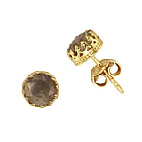 Shrestha Designs oorstekers Zilver 925 Goud-laagje (verguld) Rookkwarts kroon