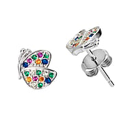 Silver ear studs with zirconia. Width:7,5mm. Stone(s) are fixed in setting. Shiny.  Butterfly