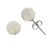 Silver earrings with pearls with Synthetic Pearls. Diameter:8mm.