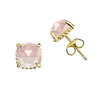 Silver ear studs with PVD-coating (gold color) and Rose quartz. Width:8mm. Shiny. Stone(s) are fixed in setting.