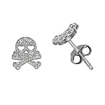 Silber Ohrstecker mit Zirkonia. Breite:7,2mm. Stein(e) durch Fassung fixiert. Glnzend.  Totenkopf Schdel Knochen Skelett