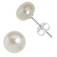 Silver ear studs with pearls with Fresh water pearl. Diameter:8mm.