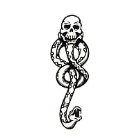 Fake-Tattoo mit Auf Papier gedruckte Farbe und Hautvertrglicher Klebstoff. Breite:3,2cm. Hhe:9,2cm.  Totenkopf Schdel Knochen Skelett Schlange