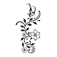 Fake-Tattoo avec Couleur imprime sur papier et Adhsif bien tolr par la peau. Largeur:4,8cm. Hauteur:9,8cm.  Fleur Feuille Motif floral Papillon