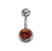 Titanium belly piercing with Crystal. Thread:1,6mm. Bar length:6mm. Closure ball:5mm.