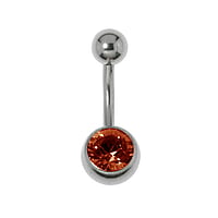 Titanium belly piercing with Crystal. Thread:1,6mm. Bar length:8mm. Closure ball:5mm.