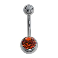 Titanium belly piercing with Crystal. Thread:1,6mm. Bar length:10mm. Closure ball:5mm.