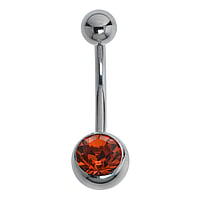 Titanium belly piercing with Crystal. Thread:1,6mm. Bar length:12mm. Closure ball:5mm.