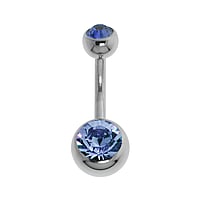 Titanium belly piercing with Crystal. Thread:1,6mm. Bar length:8mm. Closure ball:5mm.